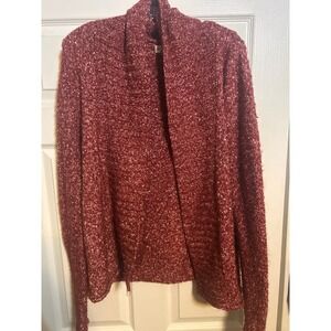 St Johns Bay Women's Red Speckled Knit Open Front Cardigan Sweater Size‎ M